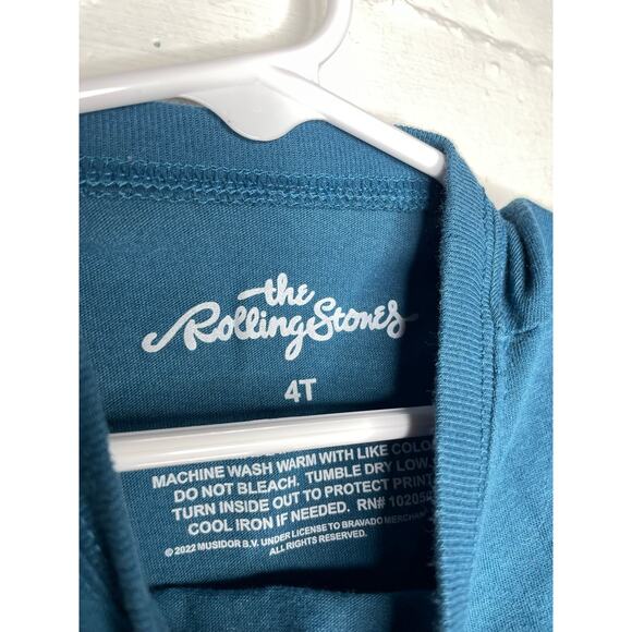 The Rolling Stones 4T Toddler Band T Shirt Blue Lips Tongue American Flag - Picture 3 of 4